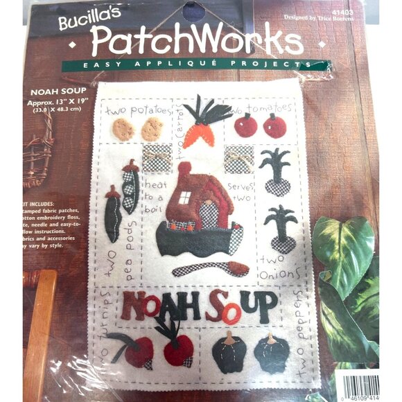 Bucillas Patchworks Noah Soup Easy Applique Project Kit 13" X 19" Stamped Fabric - Picture 2 of 4